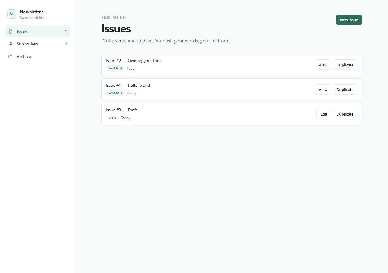 Newsletter Platform: Issue archive